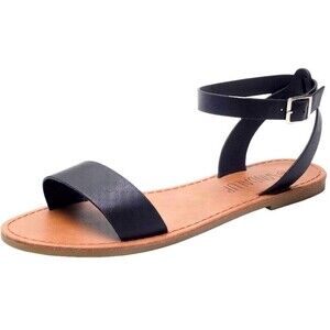 SANDALUP Women’s Soft Faux Leather Open Toe Ankle Strap Flat Sandals